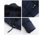Women's Full Zipper Winter Coat Warm Sandwich Jacket with Removable Fur Hood with Pockets-black