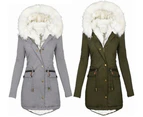 Women's Hooded Warm Winter Coat Multi Size Parka Faux Fur Lined Jacket Coat-Navy blue