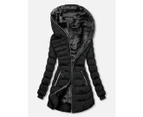 Women's Long Puffer Coat Thickened Winter Coat Warm Puffy  Zipper model Coat with Detachable Hood-black