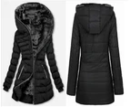 Women's Long Puffer Coat Thickened Winter Coat Warm Puffy  Zipper model Coat with Detachable Hood-grey