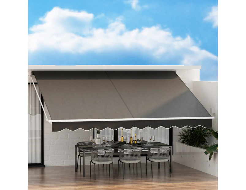 InstaHut Retractable Folding Arm Awning Manual Sunshade 4.5Mx3M Grey