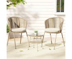 Gardeon 3PC Outdoor Bistro Set Patio Furniture Rope Setting Chairs Table Beige