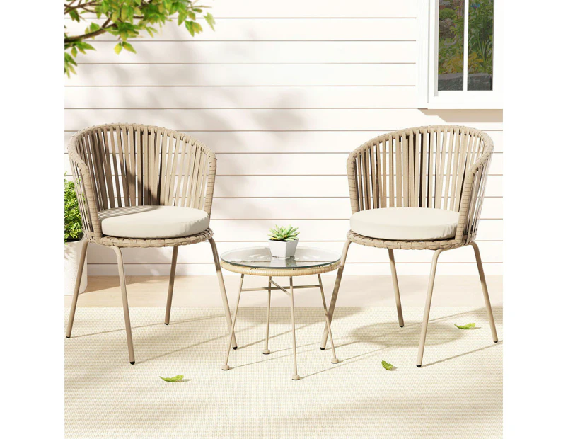 Gardeon 3PC Outdoor Bistro Set Patio Furniture Rope Setting Chairs Table Beige