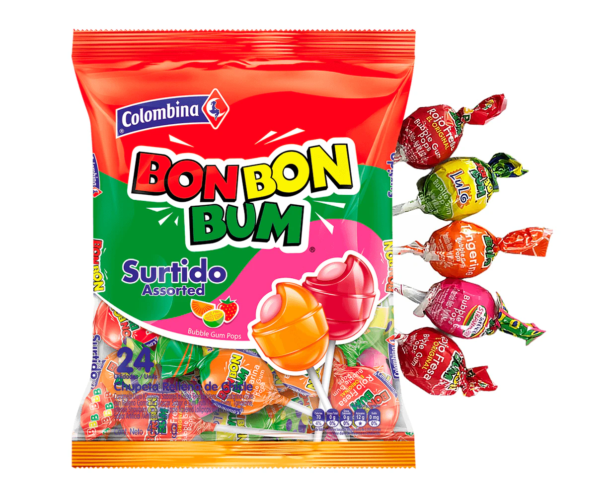 Bon Bon Bum Bubble Gum Pops - Mixed Flavours 24-pack 456g