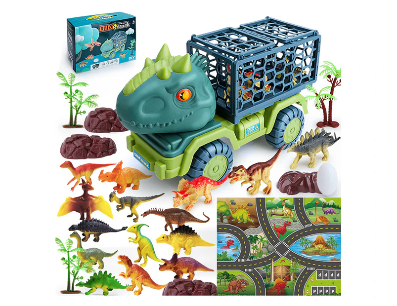 Dinosaur Truck Toys with 15 Dino Figures Dinosaur Play Set for Kid Free Bonus Customized Bag-Style 1:T-rex Truck