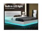 Artiss Bed Frame Double Size LED Gas Lift White LUMI