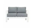 Paris 2 Seater White Aluminium Outdoor Sofa Lounge With Arms Grey Cushion
