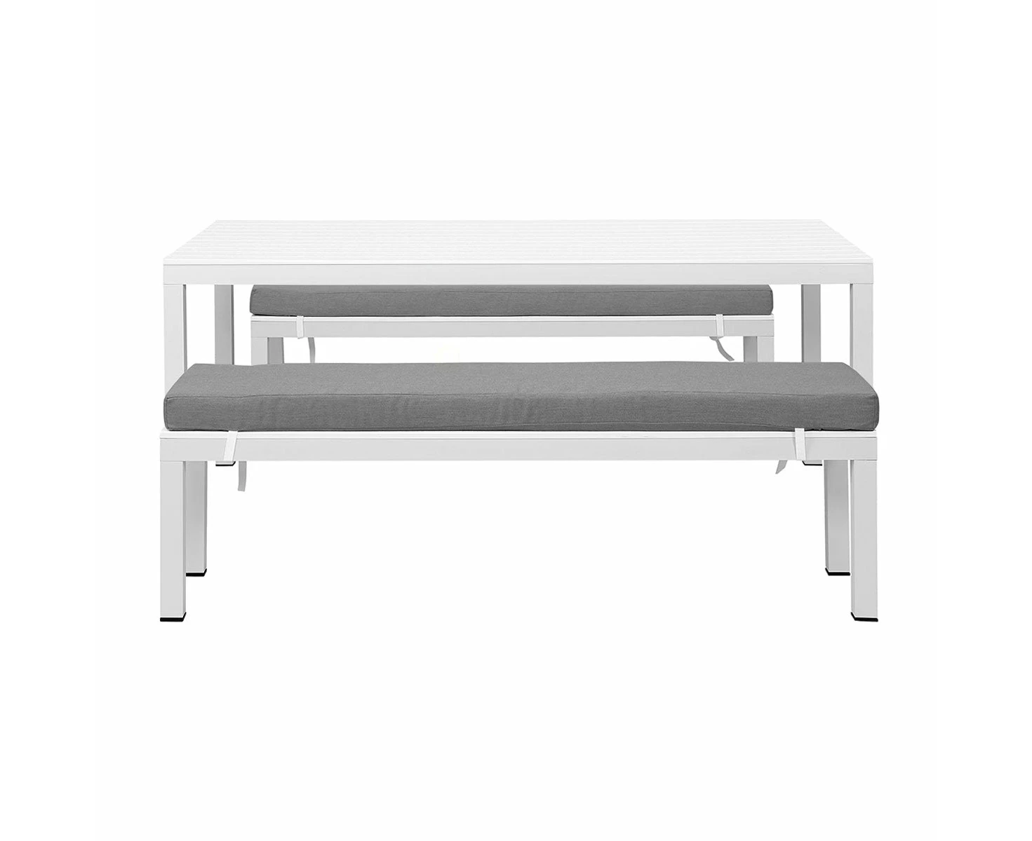 Manly 3 Piece White Aluminium Outdoor Bench Dining Set With Grey Cushion