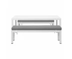 Manly 3 Piece White Aluminium Outdoor Bench Dining Set With Grey Cushion