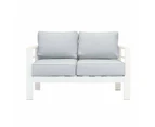 Paris 2 Seater White Aluminium Outdoor Sofa Lounge With Arms Light Grey Cushion