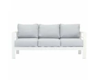 Paris 3 Seater White Aluminium Outdoor Sofa Lounge With Arms Light Grey Cushion