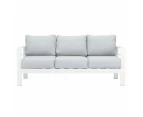 Paris 3 Seater White Aluminium Outdoor Sofa Lounge With Arms Light Grey Cushion