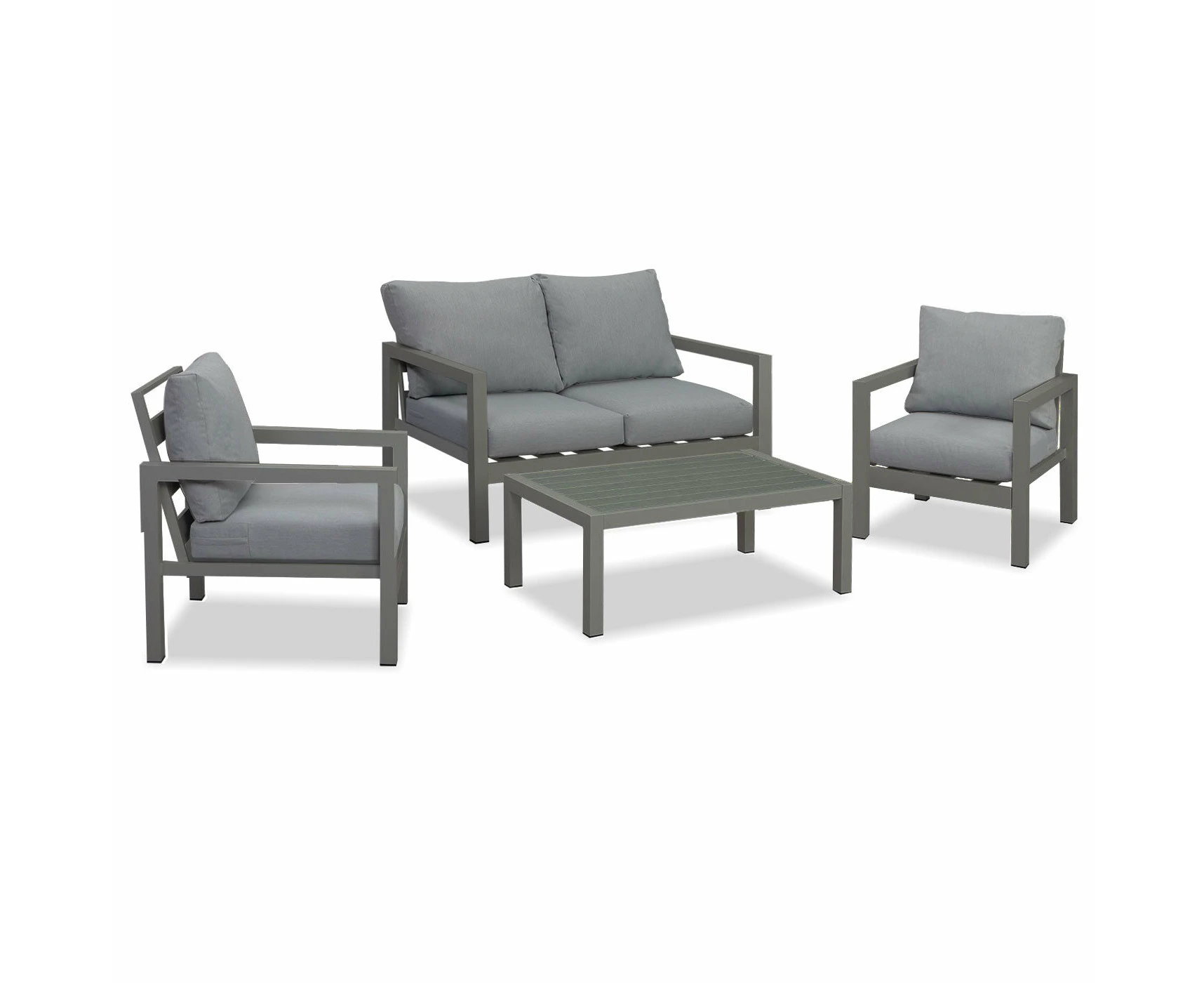 Manly 4 Seater Charcoal Aluminium Sofa Lounge Set Grey Cushion