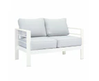 Paris 2 Seater White Aluminium Outdoor Sofa Lounge With Arms Light Grey Cushion