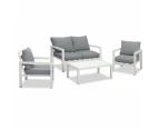 Manly 4 Seater White Aluminium Sofa Lounge Set Grey Cushion