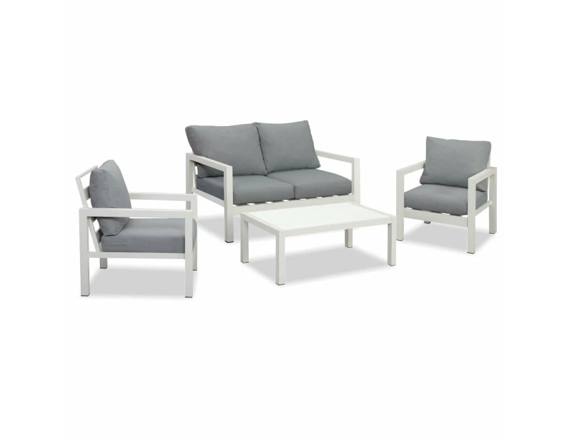 Manly 4 Seater White Aluminium Sofa Lounge Set Grey Cushion