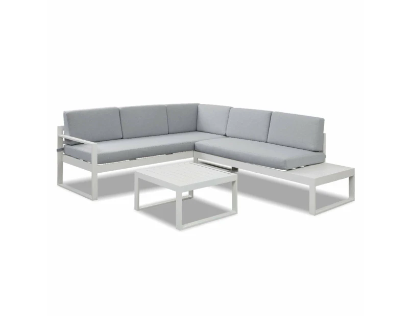 Milano White Aluminium Sofa Lounge Set Light Grey Cushion