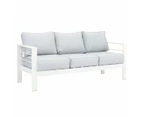 Paris 3 Seater White Aluminium Outdoor Sofa Lounge With Arms Light Grey Cushion