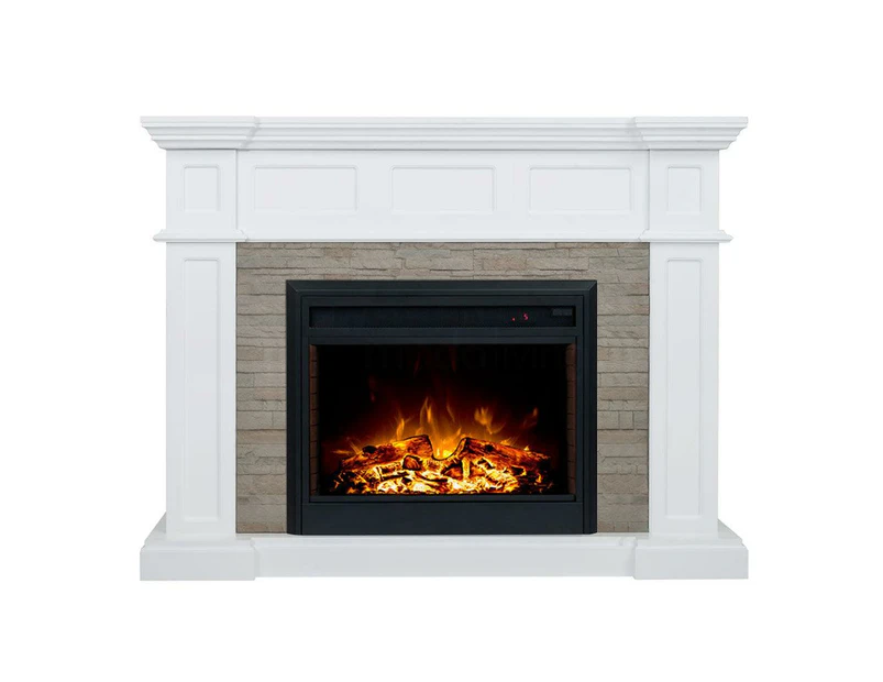 Hudson 2000w Electric Fireplace Heater Stone Veneer White Mantel Suite With 30 Moonlight Insert