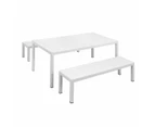 Manly 3 Piece White Aluminium Outdoor Bench Dining Set With Grey Cushion