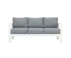 Paris 3 Seater White Aluminium Outdoor Sofa Lounge With Arms Grey Cushion