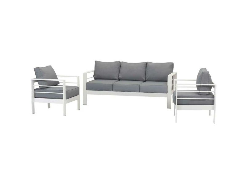 Paris 5 Seater White Aluminium Sofa Lounge Grey Cushion