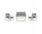 Manly 4 Seater White Aluminium Sofa Lounge Set Grey Cushion