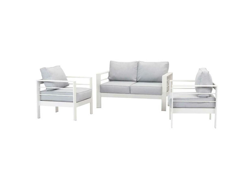 Paris 4 Seater White Aluminium Sofa Lounge Light Grey Cushion