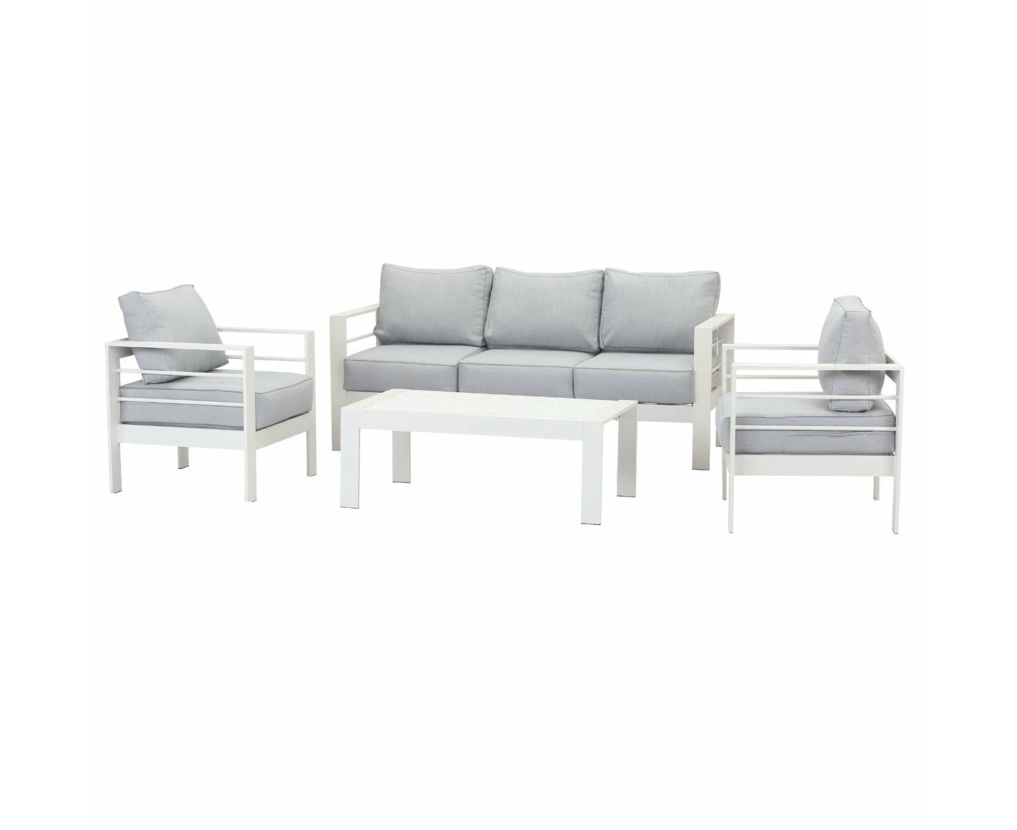 Paris 5 Seater White Aluminium Sofa Lounge Set Light Grey Cushion