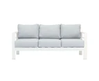 Paris 3 Seater White Aluminium Outdoor Sofa Lounge With Arms Light Grey Cushion