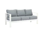 Paris 3 Seater White Aluminium Outdoor Sofa Lounge With Arms Grey Cushion