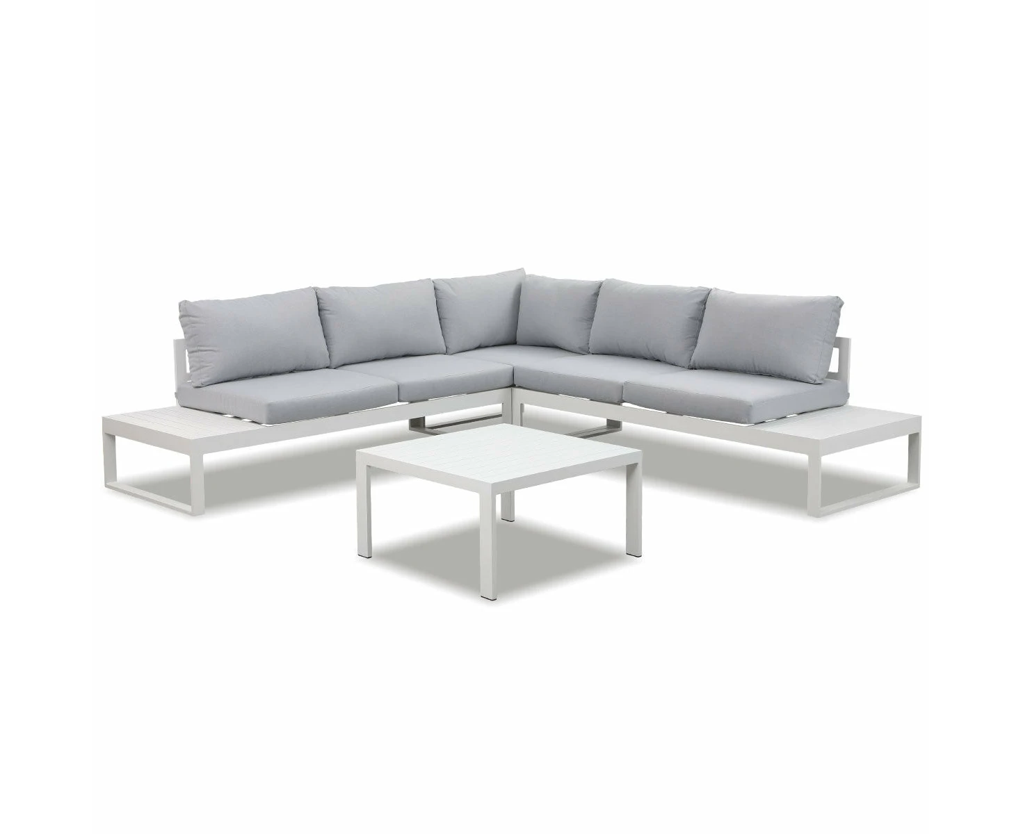 Hampton White Aluminium Sofa Lounge Set Light Grey Cushion