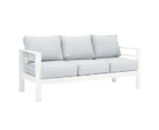 Paris 3 Seater White Aluminium Outdoor Sofa Lounge With Arms Light Grey Cushion