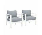 Paris Single Seater White Aluminium Outdoor Sofa Lounge With Arms Grey Cushion (set Of 2)