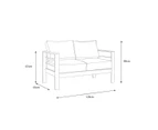 Paris 2 Seater White Aluminium Outdoor Sofa Lounge With Arms Light Grey Cushion