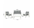 Manly 4 Seater White Aluminium Sofa Lounge Set Grey Cushion