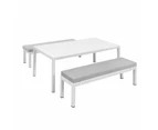 Manly 3 Piece White Aluminium Outdoor Bench Dining Set With Light Grey Cushion