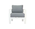 Paris 4 Seater White Aluminium Sofa Lounge Grey Cushion