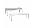Manly White Aluminium Outdoor Faux Wood Top Bench With Light Grey Cushion (set Of Two)