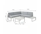 Milano White Aluminium Sofa Lounge Set Light Grey Cushion