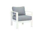 Paris Single Seater White Aluminium Outdoor Sofa Lounge With Arms Grey Cushion (set Of 2)