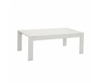 Paris White Aluminium Outdoor Coffee Table With Faux Wood Top (110x62cm)