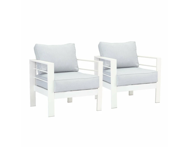 Paris Single Seater White Aluminium Outdoor Sofa Lounge With Arms Light Grey Cushion (set Of 2)