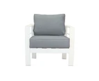 Paris Single Seater White Aluminium Outdoor Sofa Lounge With Arms Grey Cushion (set Of 2)