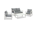 Manly 4 Seater White Aluminium Sofa Lounge Set Grey Cushion