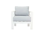 Paris Single Seater White Aluminium Outdoor Sofa Lounge With Arms Light Grey Cushion (set Of 2)