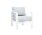 Paris Single Seater White Aluminium Outdoor Sofa Lounge With Arms Light Grey Cushion (set Of 2)