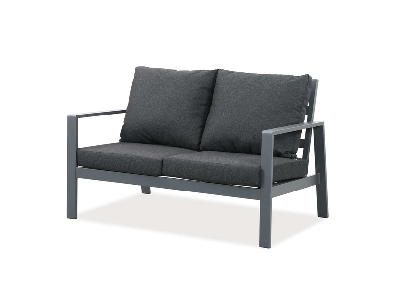 Florence 2 Seater Charcoal Aluminium Outdoor Sofa Lounge With Arms Dark Grey Cushion