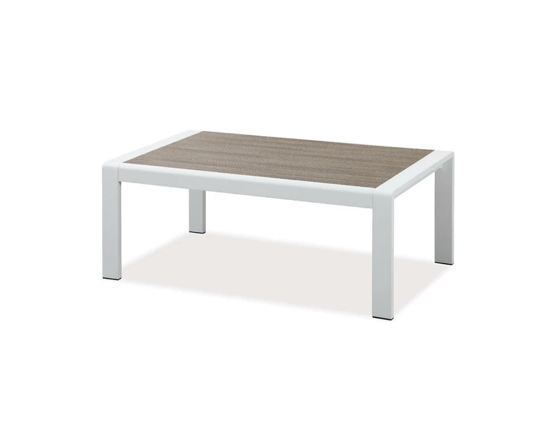 Florence White Aluminium Outdoor Coffee Table With Faux Wood Top