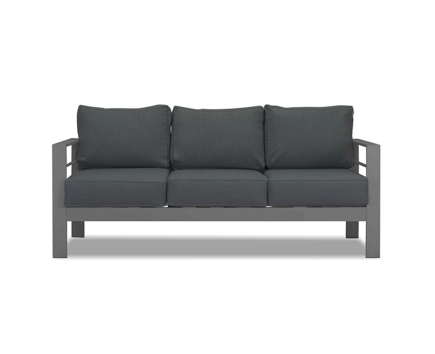 Paris 3 Seater Charcoal Aluminium Outdoor Sofa Lounge With Arms Dark Grey Cushion